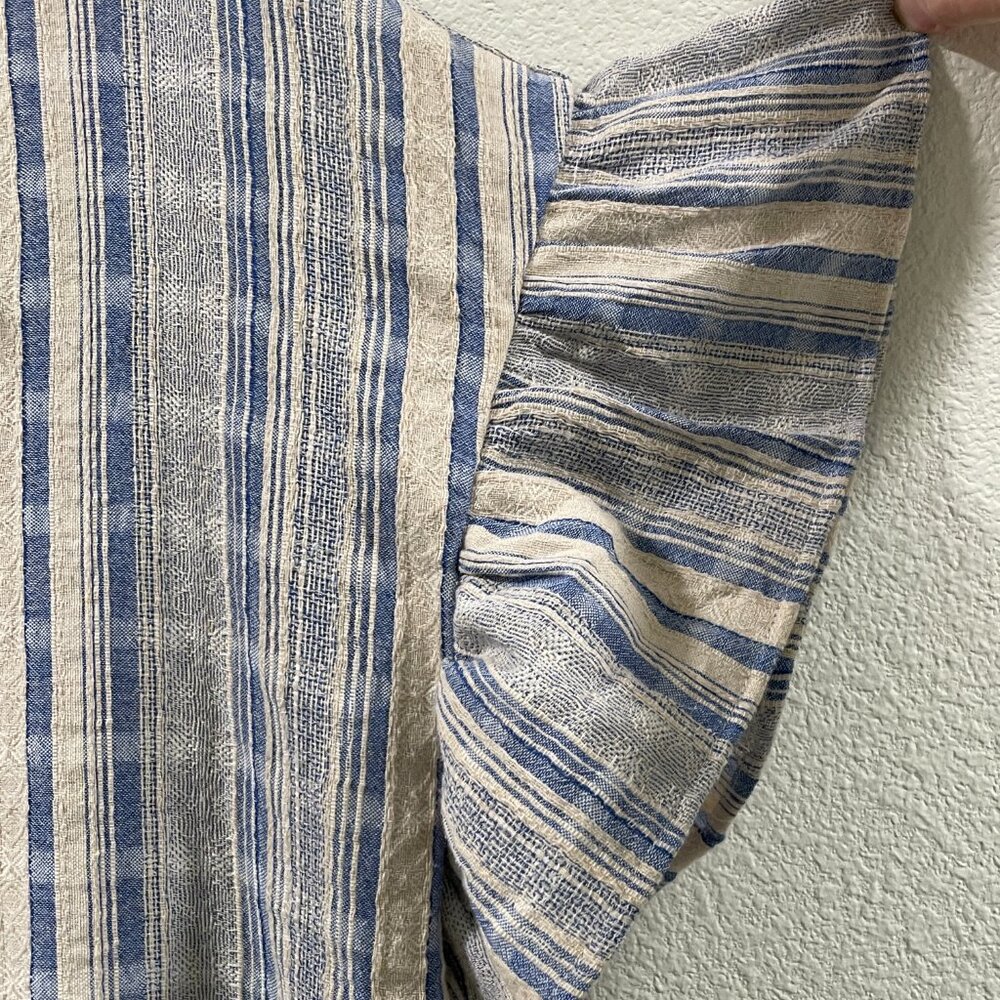 UMGEE  Flutter Short Sleeve Knee Length Oversize Shirt Dress Stripe Blue/Cream L - Picture 4 of 9
